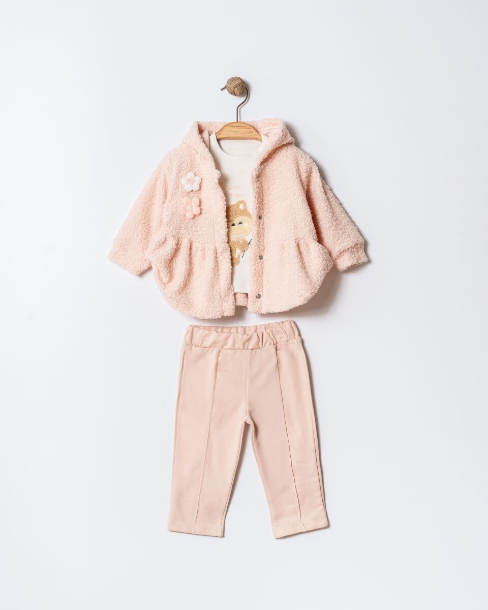 Welsoft Hırkalı Çiçek Aksesuarlı 3 Lü Bebe Takım