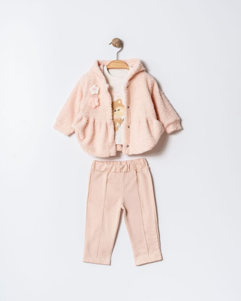 Welsoft Hırkalı Çiçek Aksesuarlı 3 Lü Bebe Takım