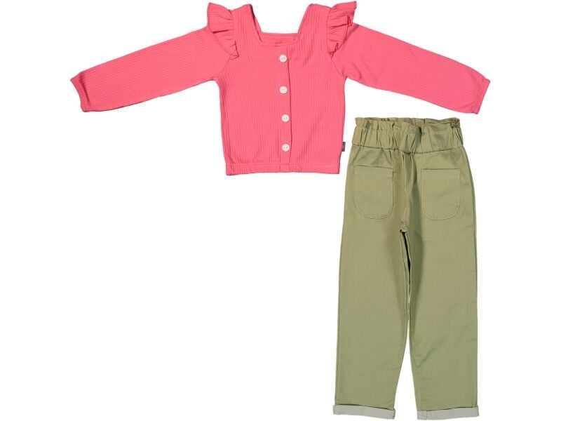 Kare Yakalı Düğmeli Kız Çocuk Alt Üst Takım