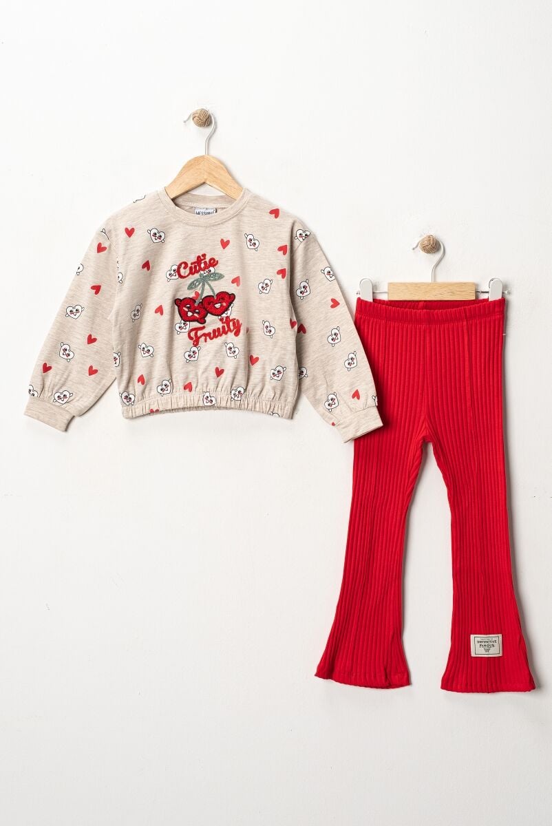 Kiraz Nakışlı Kız Çocuk Takım