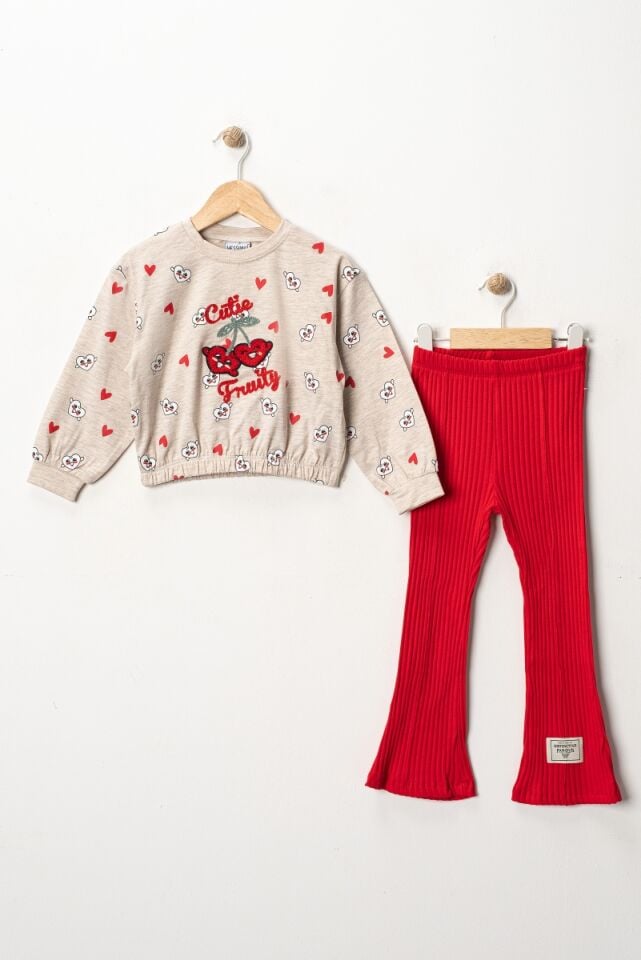 Kiraz Nakışlı Kız Çocuk Takım