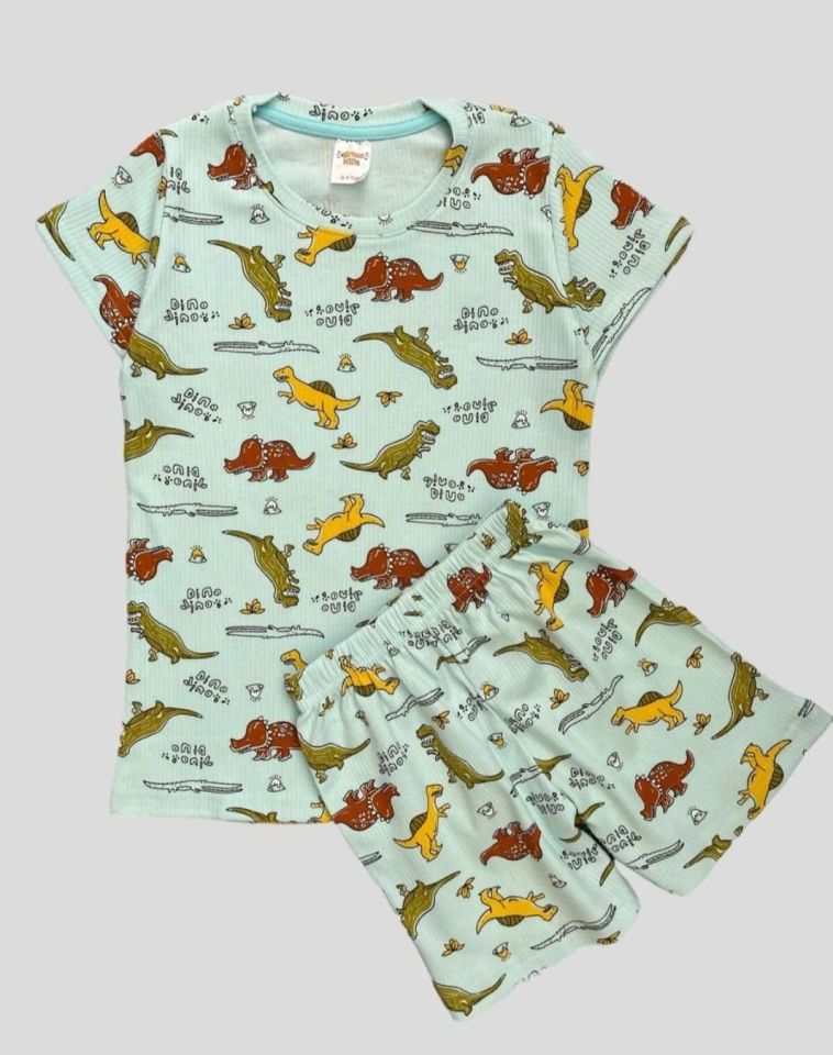 Dinazor Desenli Pamuklu Şortlu Pijama Takım