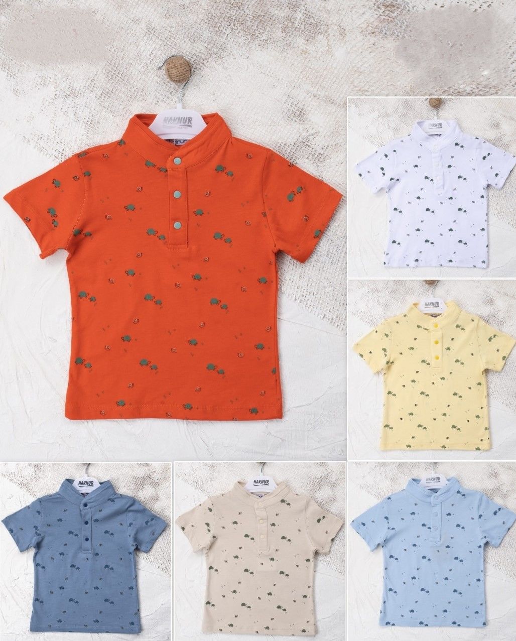 Kaplumbağ Desenli %100 Pamuk Kısa kollu Tshirt