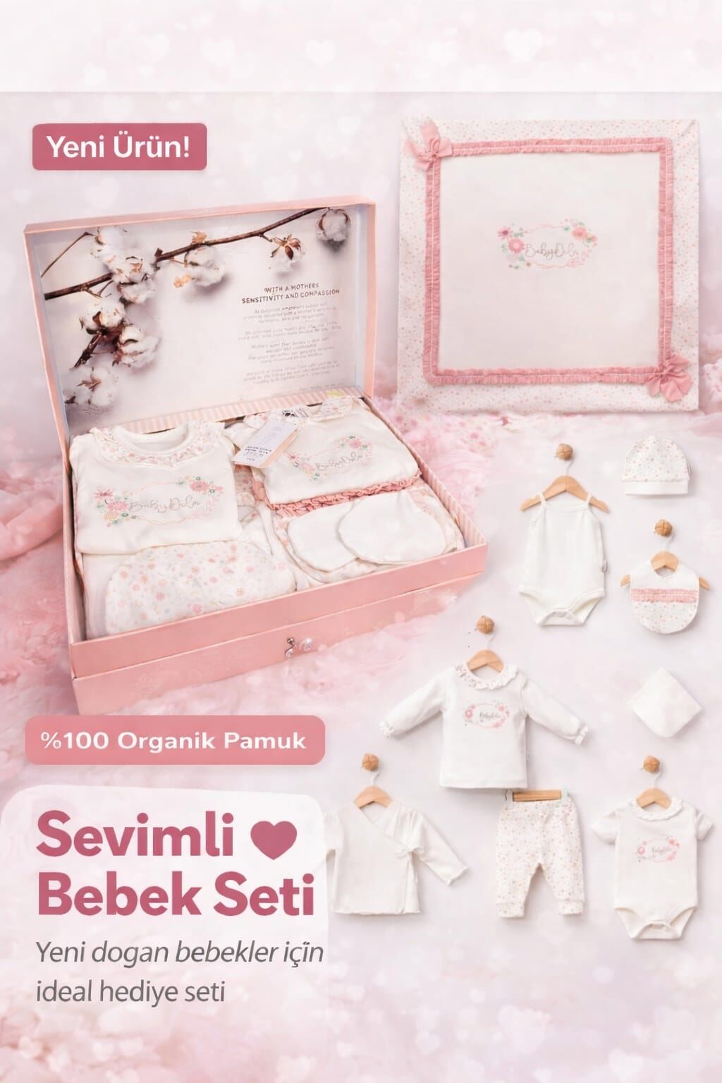 Çiçek Detaylı Doğal Pamuk 10'lu Yeni Doğan Set