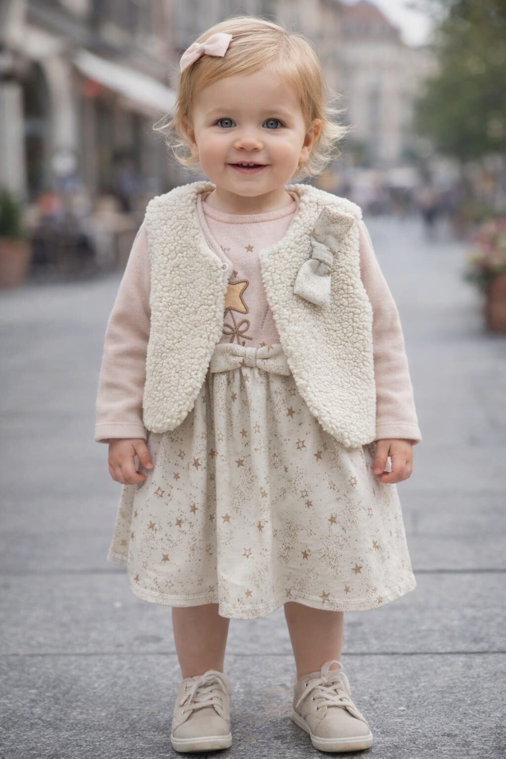 Peluş Yelekli Kız Çocuk Elbise
