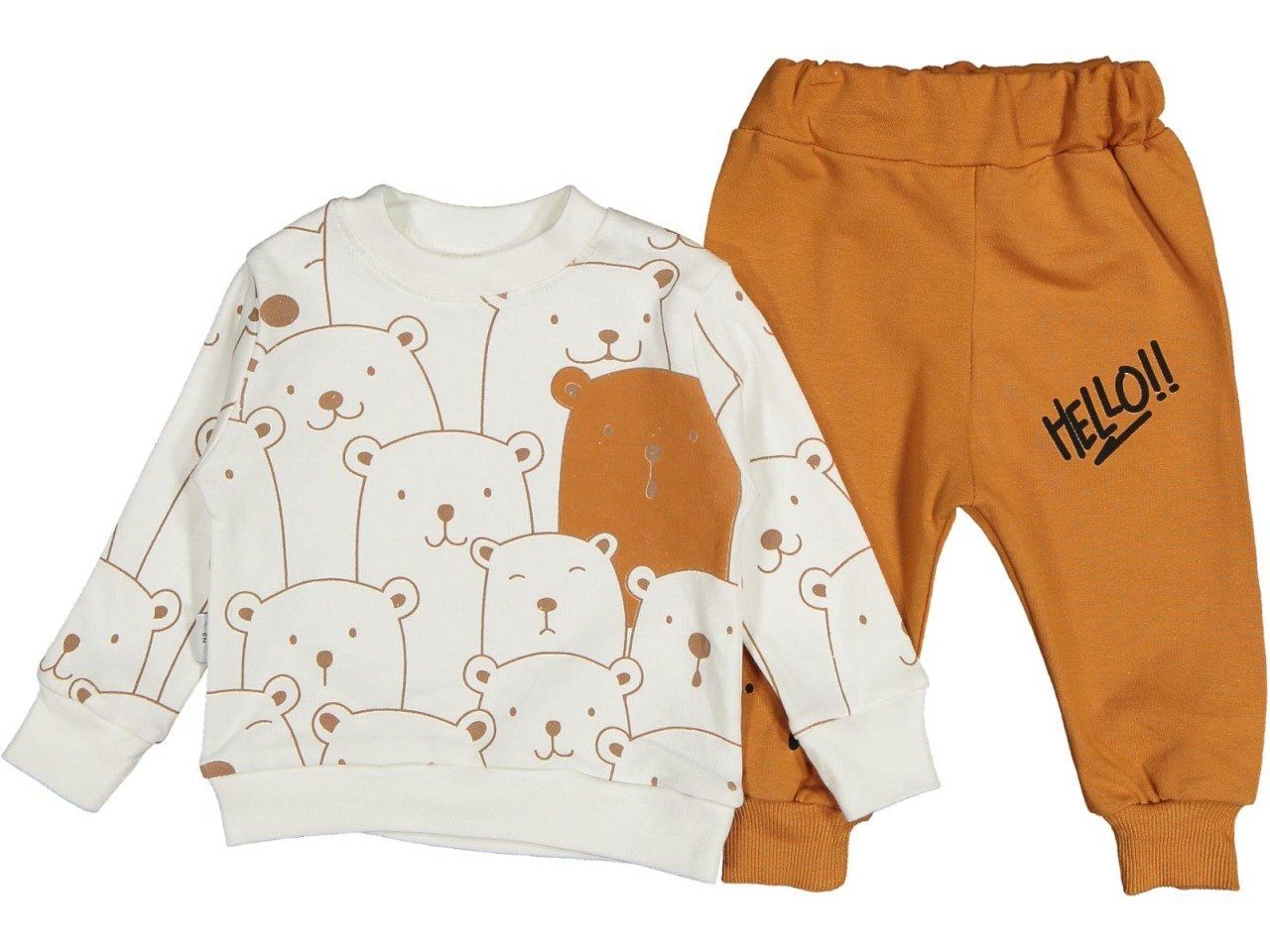 Zeo Kids Hello Ayılar Desenli Alt Üst Bebek Takım 2'li 9-12