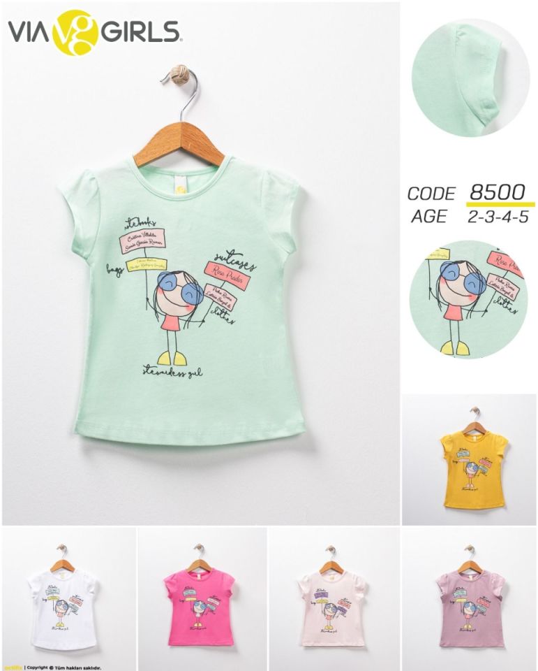 Sevimli Girls Baskılı %100 Pamuk Kız Tshirt