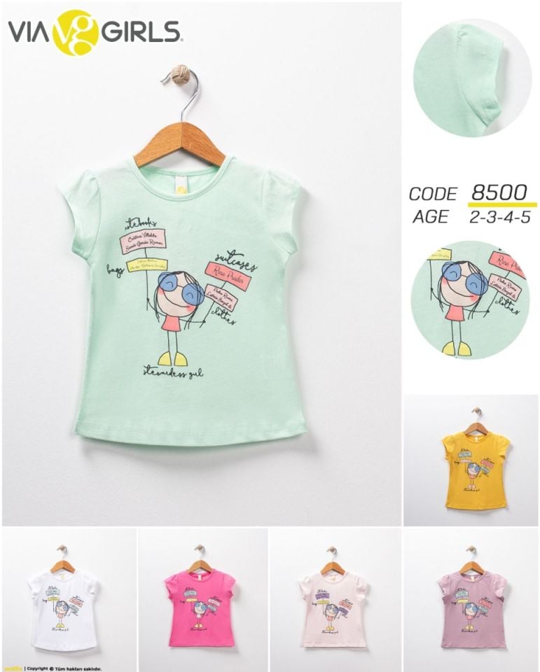 Sevimli Girls Baskılı %100 Pamuk Kız Tshirt
