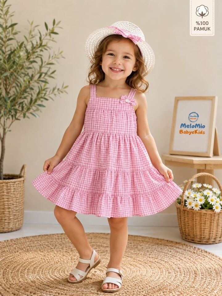 Şapkalı Kız Çocuk Elbise Pembe
