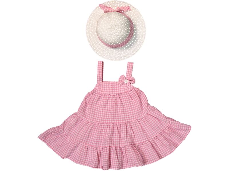Şapkalı Kız Çocuk Elbise Pembe