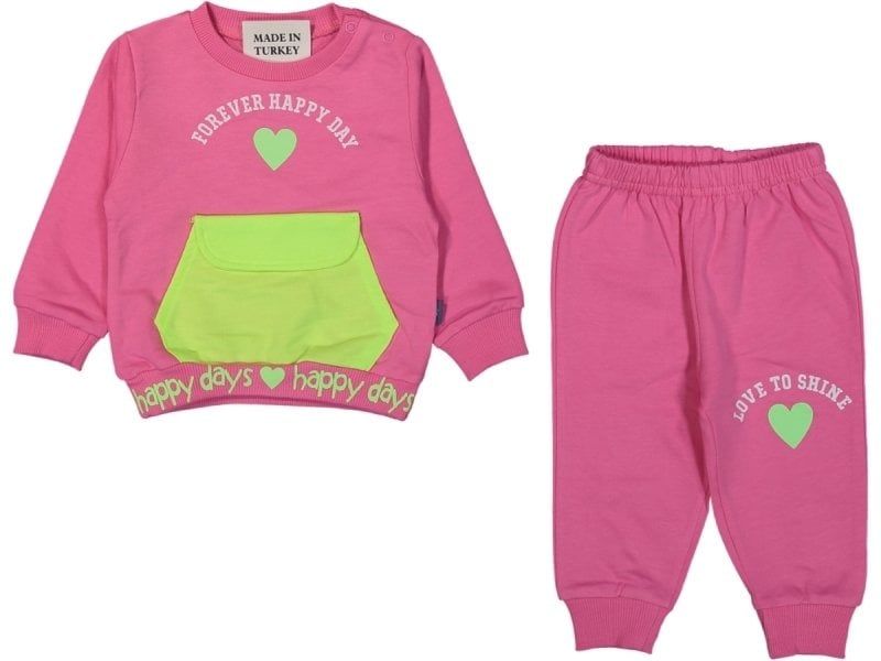 Nazar Baby Kalp Baskılı Neon Cepli 2'li Takım 9-12