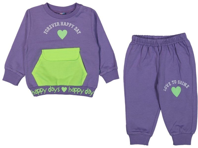 Nazar Baby Kalp Baskılı Neon Cepli Alt Üst Bebek Takım 2'li 18-24
