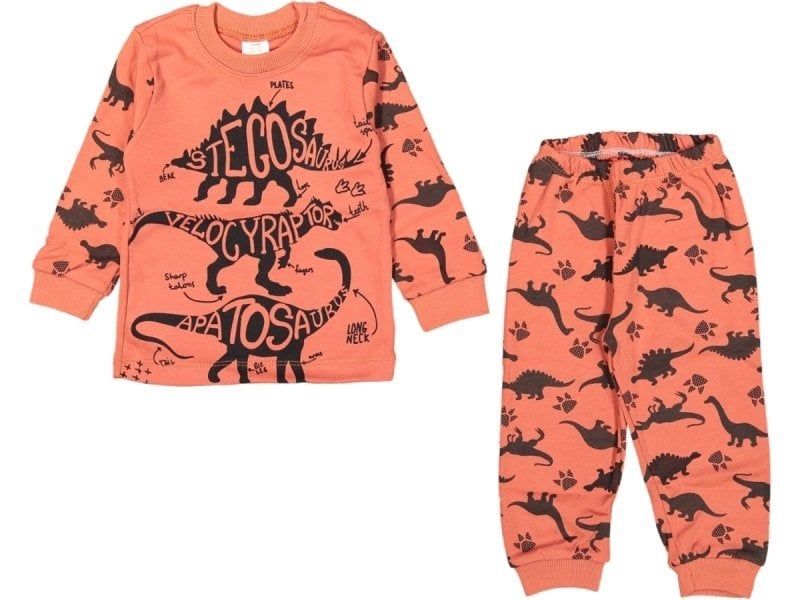 Süpermini Renkli Zemin Dino Desenli Çocuk Pijama Takımı