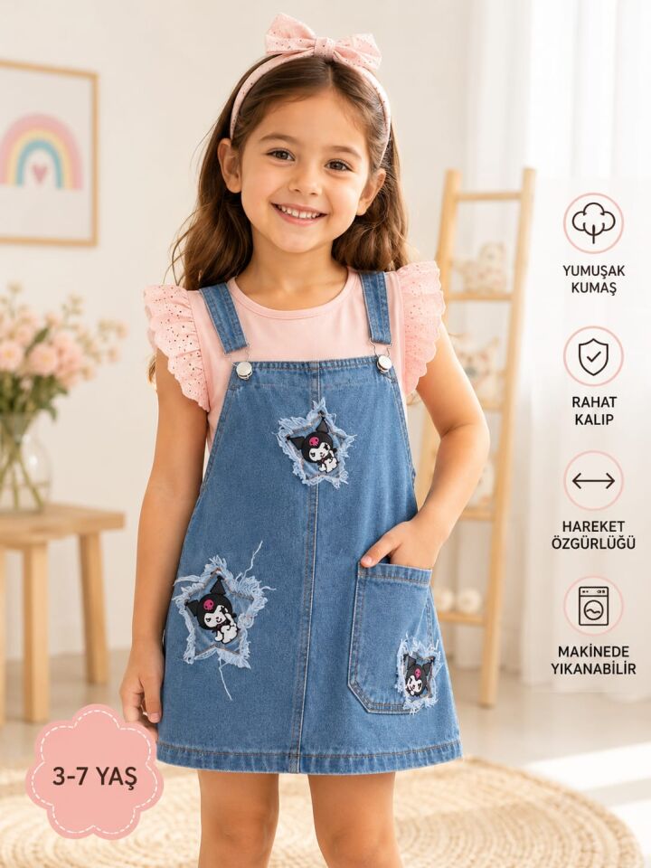 Kuromi Baskılı Badili Kot Jile Pembe