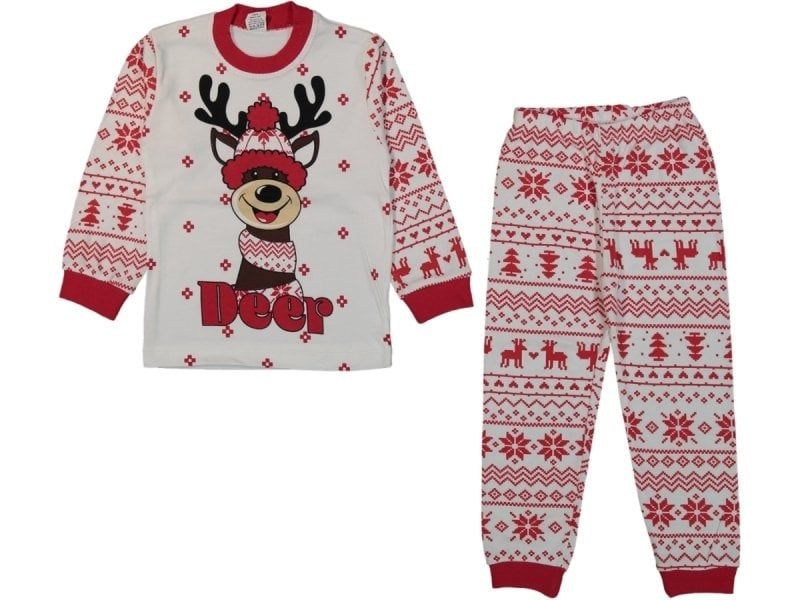 Süpermini Etnik Desenli Geyikli Yılbaşı Konseptli Çocuk Pijama Takımı 3-4 Yaş
