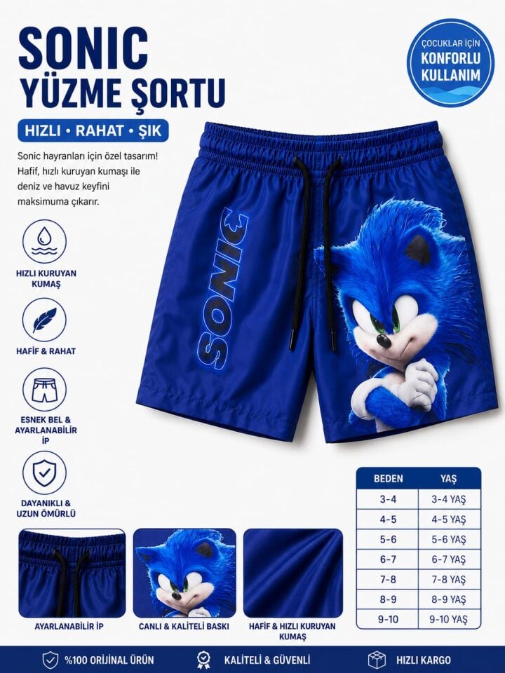Sonic Yüzme Erkek Çocuk Şortu