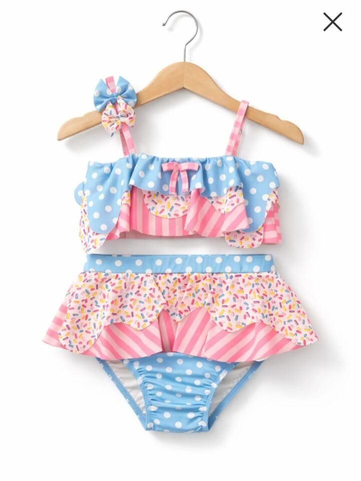 Dondurma Desenli Kız Çocuk Bikini Takım Havuz Deniz Mayo Seti