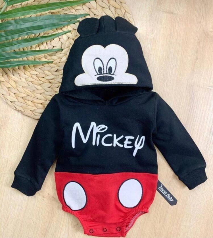 Mickey Fare Baskılı Bebek Badi 6-9