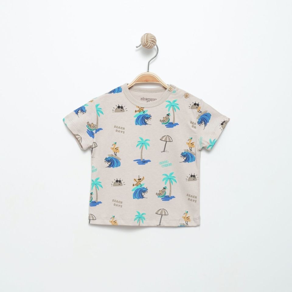 Yakası Düğmeli Pamuklu Tshirt Gri