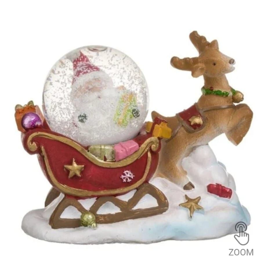 Yılbaşı Noel Babalı Geyikli Mini Cam Küresi