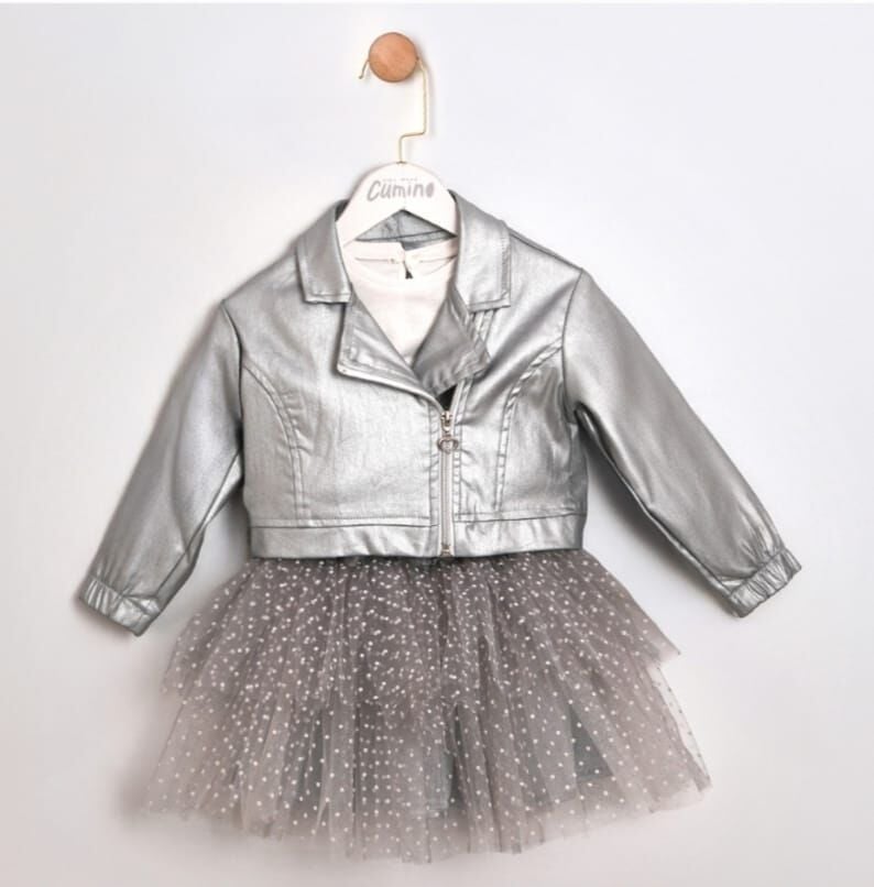 Deri Ceketli Tütü Etekli 3 Lü Kız Çocuk Takım