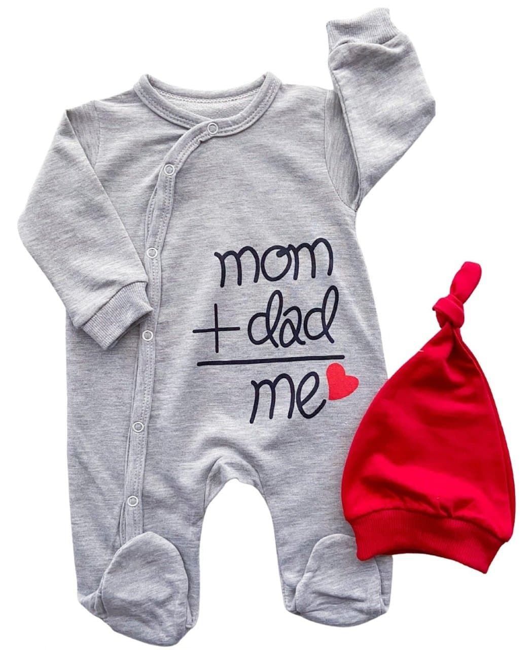 Mom Dad Me Baskılı Bebek Tulum 9-12
