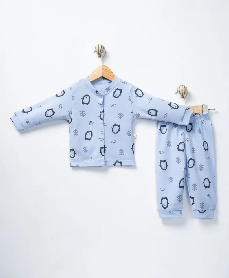 Penguenli Önden Çıtçıtlı Bebek Pijama Takımı