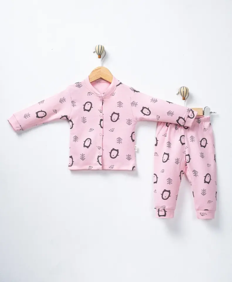 Penguenli Önden Çıtçıtlı Bebek Pijama Takımı