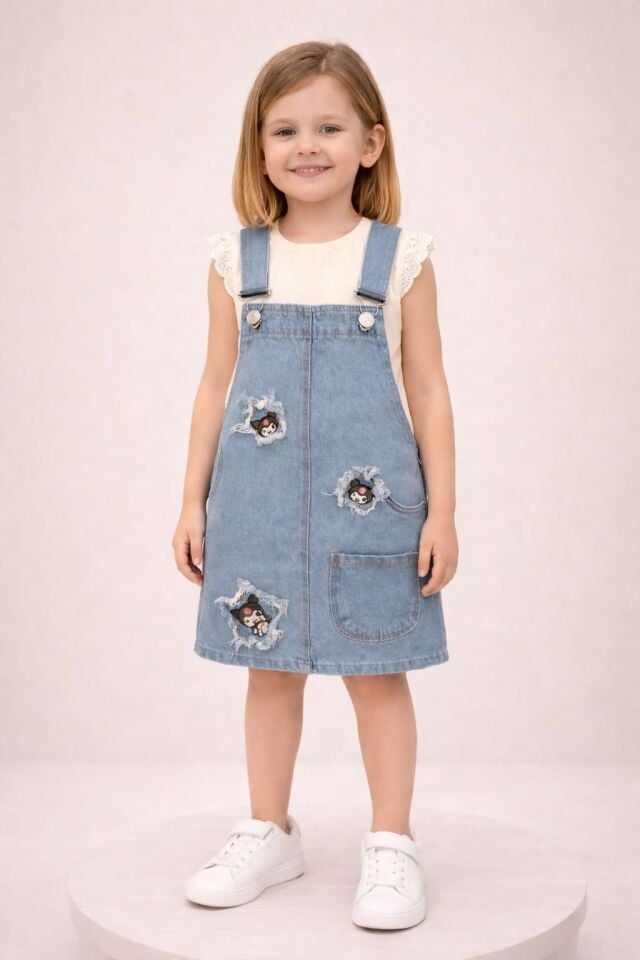 Badili Kuromi Baskılı Kız Çocuk Kot Jile Elbise