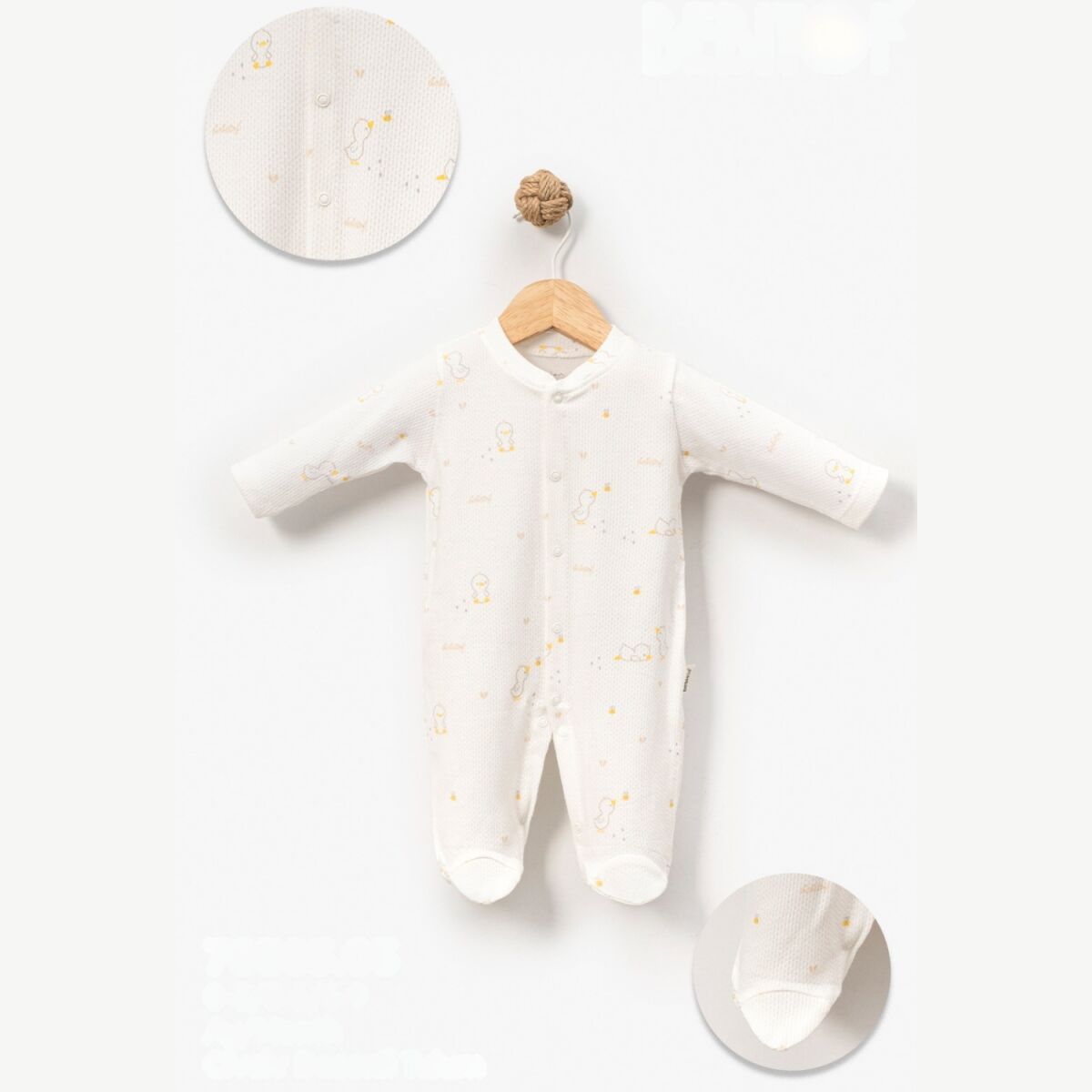 Yeni Doğan Bebek Tulum Civciv Desenli %100 Pamuk