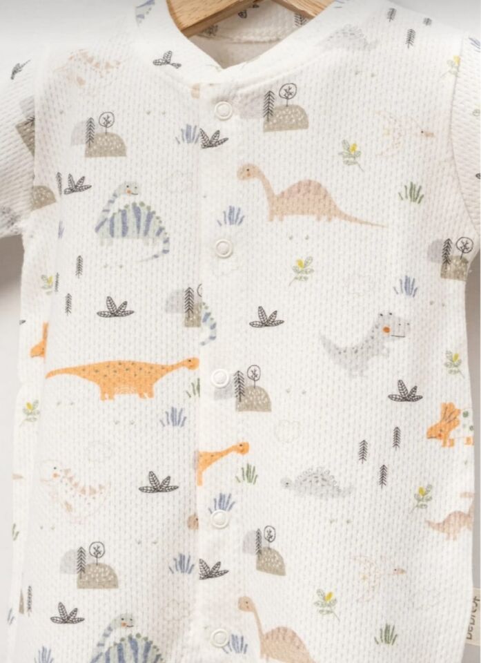 Dinazor Desenli Bebek Tulum %100 Pamuk