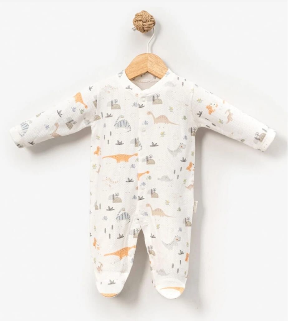 Dinazor Desenli Bebek Tulum %100 Pamuk