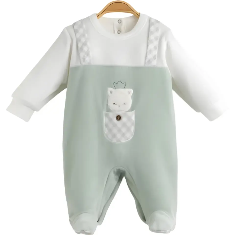 Askılı Cepli Kadife Bebek Tulumu