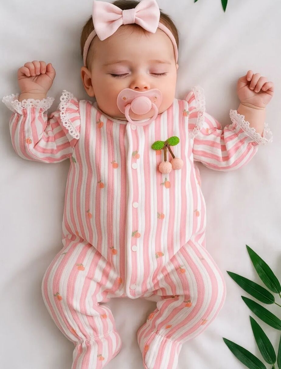 Kiraz Detaylı Bebek Tulum %100 Pamuk