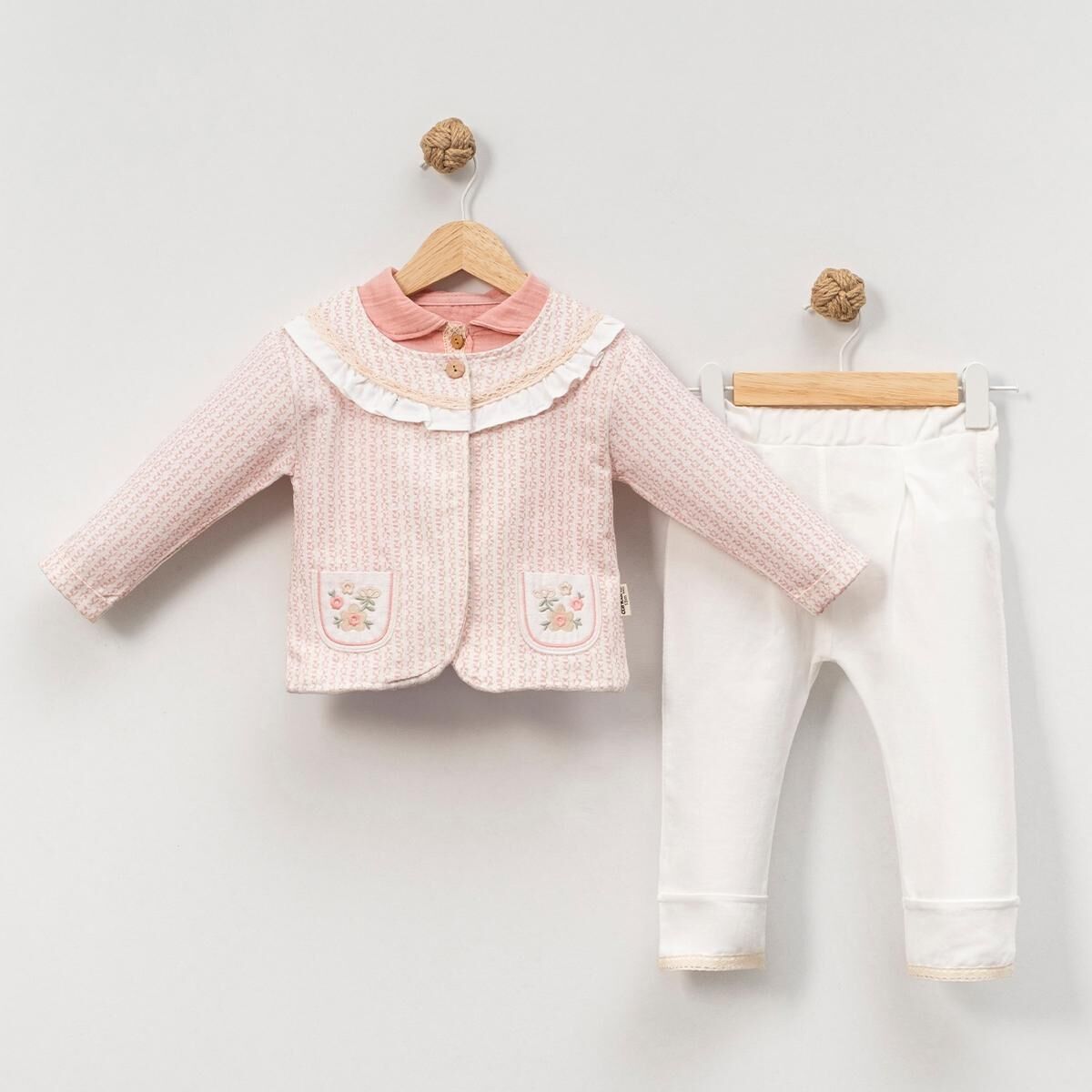 Kız Çocuk 3’lü Takım Kazayağı Ceketli Müslin Kumaş