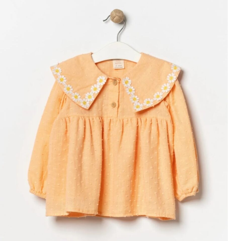 Papatya Yaka Detaylı Çantalı Müslin Elbise