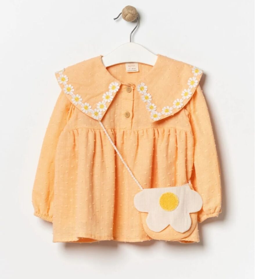 Papatya Yaka Detaylı Çantalı Müslin Elbise