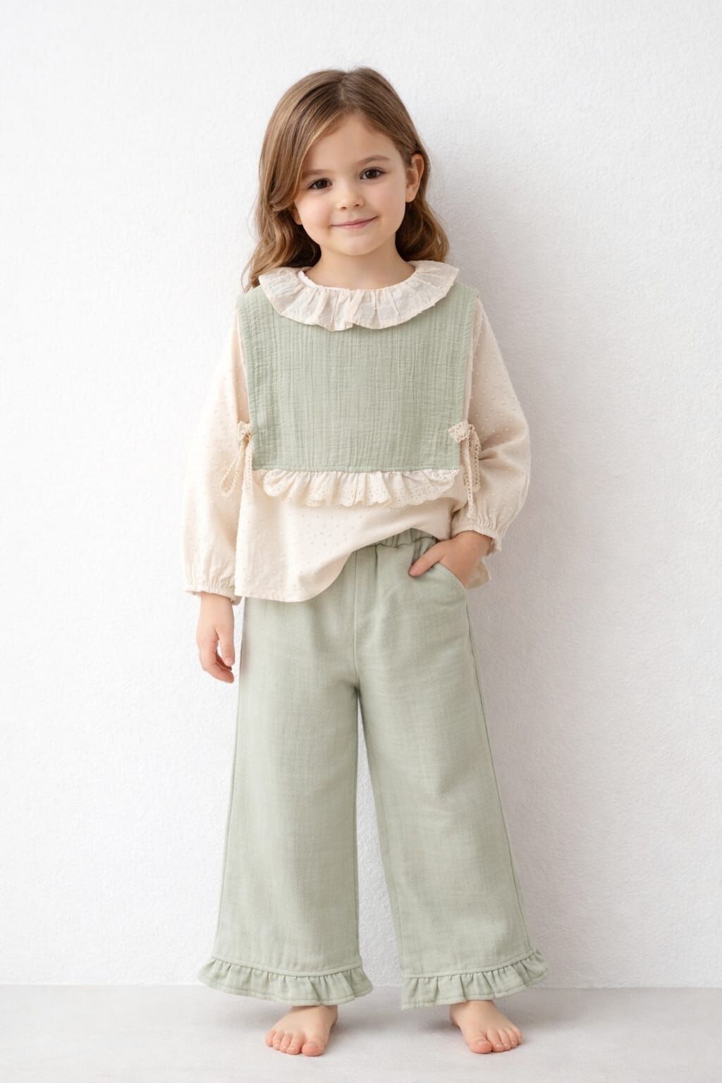 Süeterli Yakalı Kız Çocuk 3 Lü Takım