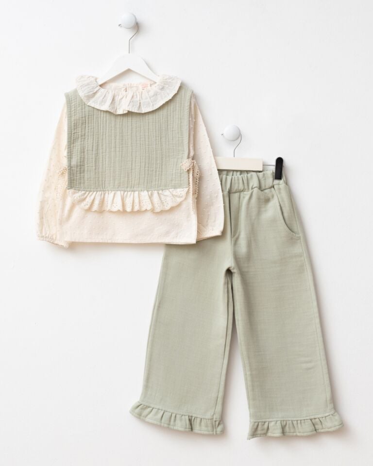 Süeterli Yakalı Kız Çocuk 3 Lü Takım