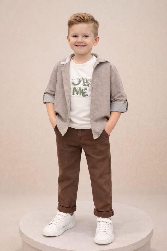 Erkek 3'lü Takım Gömlekli Kot Pantolonlu