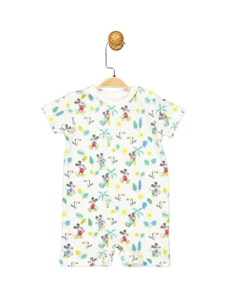 Mickey Mouse Lisanslı Lacoste Kısa Tulum Beyaz 3-6