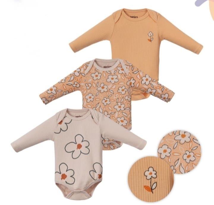 Papatya Detaylı Bebek 3'Lü Body