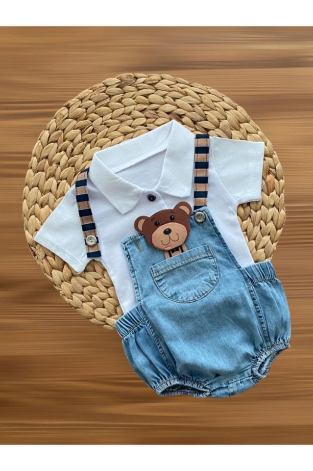 Ayıcık Kabartmalı Kot Bebek Salopet 6-9