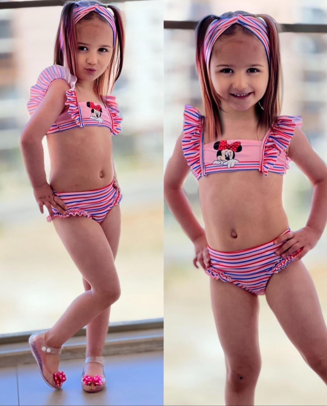 Minnie Mouse UV Korumalı Kız Çocuk Bikini ve Bandana