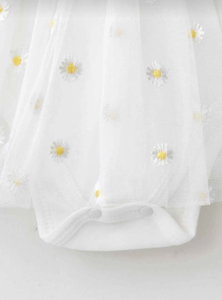 Papatya Detaylı Tütülü Bebek Elbise 1 Yaş - Beyaz