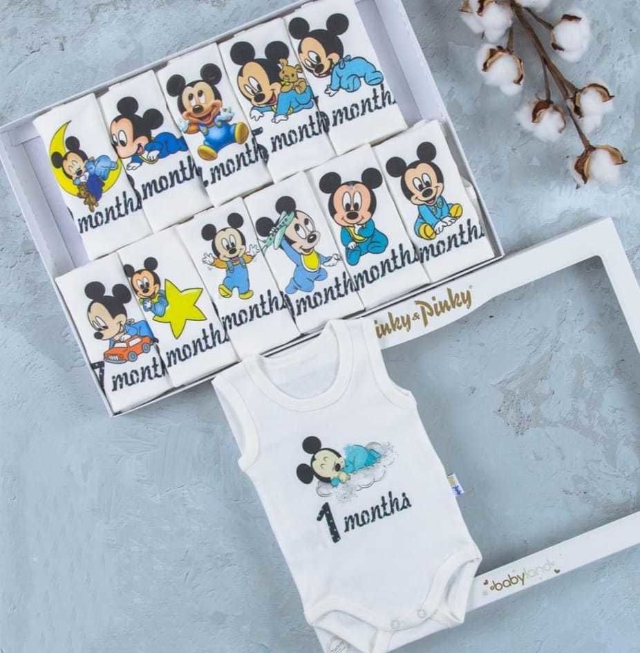 Mickey Baskılı 12'li Atlet Çıtçıtlı Badi Bebek Set