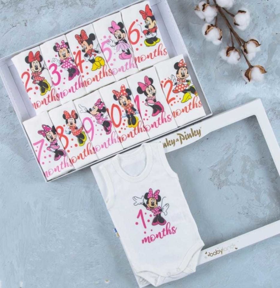 Minnie Girl Baskılı 12'li Atlet Çıtçıtlı Badi Bebek Set