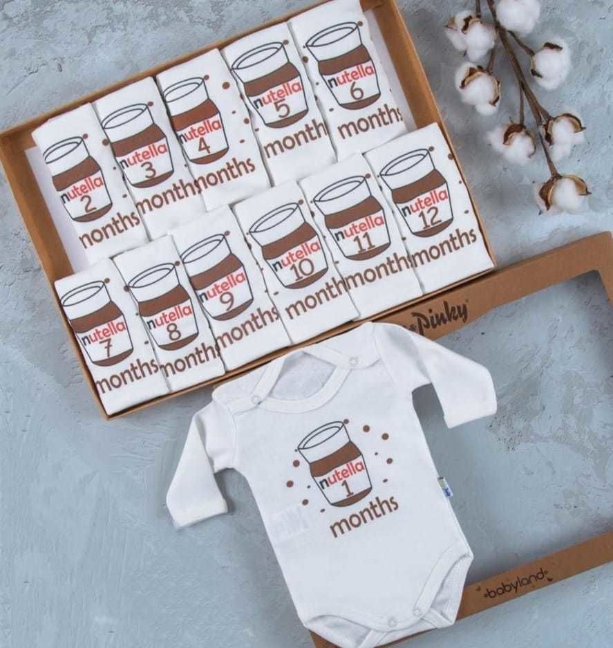 Nutella Baskılı 12'li Uzun Kollu Çıtçıtlı Badi Bebek Set