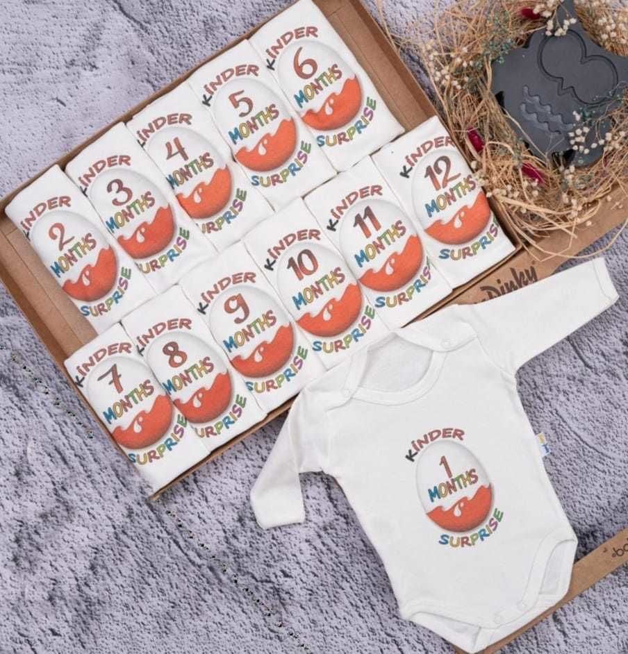 Kinder Baskılı 12'li Uzun Kollu Çıtçıtlı Badi Bebek Set