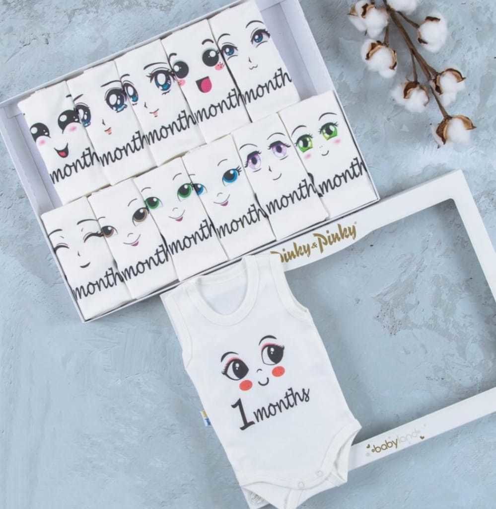 Göz Baskılı 12'li Atlet Çıtçıtlı Badi Bebek Set